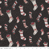 Fat Quarter End of Bolt - CLEARANCE FLANNEL Hello Winter Stockings F11941 Black - Riley Blake - Christmas Stocking - FLANNEL Cotton Fabric