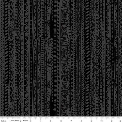 17" End of Bolt - SALE Amor Eterno Stripes C11814 Black - Riley Blake-Eternal Love Dia de Muertos Tone-on-Tone Mexico-Quilting Cotton Fabric