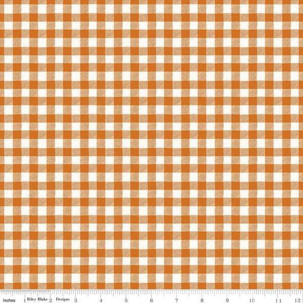 34" End of Bolt - SALE Bad to the Bone PRINTED Gingham C11925 Orange - Riley Blake - Halloween Off White Checks - Quilting Cotton Fabric