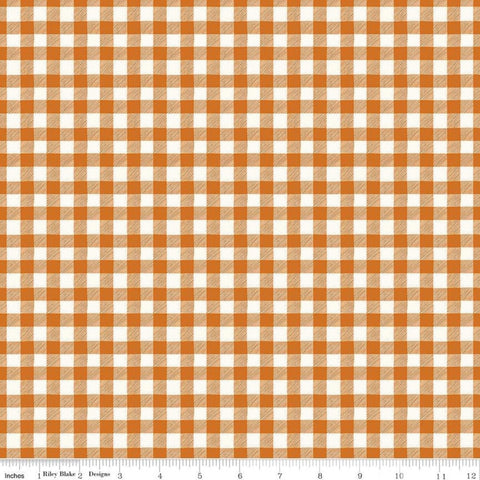 34" End of Bolt - SALE Bad to the Bone PRINTED Gingham C11925 Orange - Riley Blake - Halloween Off White Checks - Quilting Cotton Fabric