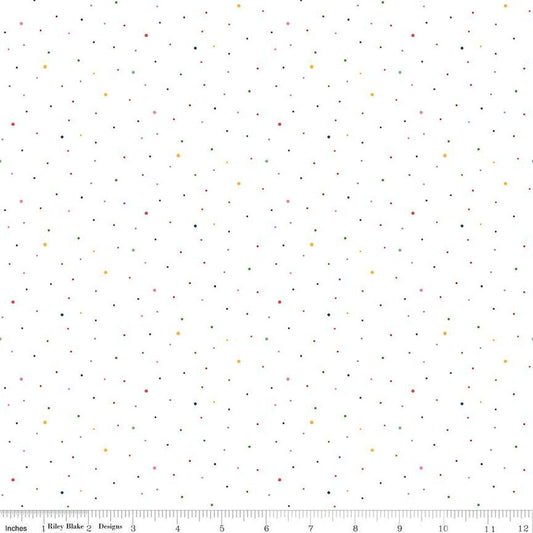 DEAL Dapple Dot on White C645 Rainbow - Riley Blake Designs - Scattered Pin Dots Dotted - Quilting Cotton Fabric