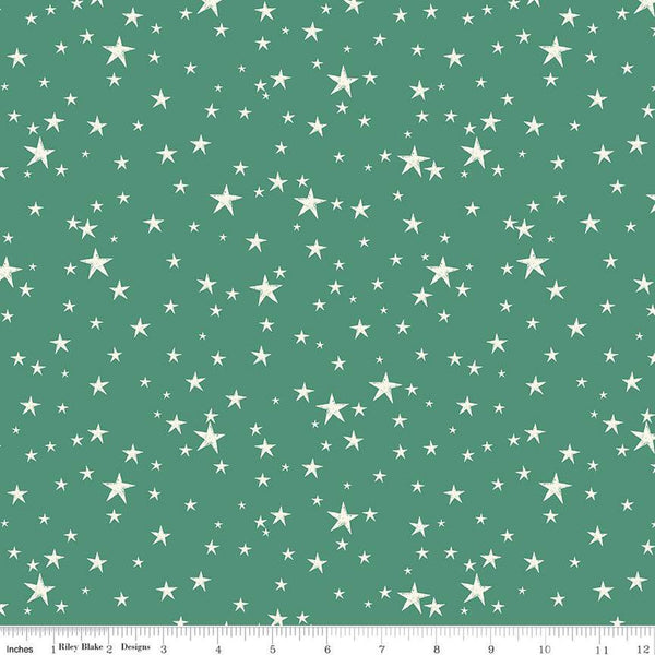 21" End of Bolt - Old Fashioned Christmas Stars C12138 Alpine - Riley Blake Designs - Green Cream - Quilting Cotton Fabric