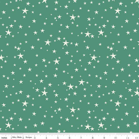 21" End of Bolt - Old Fashioned Christmas Stars C12138 Alpine - Riley Blake Designs - Green Cream - Quilting Cotton Fabric