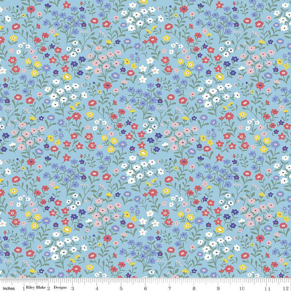 23" End of Bolt - FLANNEL Floral F12001 Blue - Riley Blake Designs - Flowers - FLANNEL Cotton Fabric