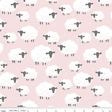 18" End of Bolt - SALE FLANNEL Fluffy Friends  F12006 Pink - Riley Blake Designs - Children's Sheep - FLANNEL Cotton Fabric