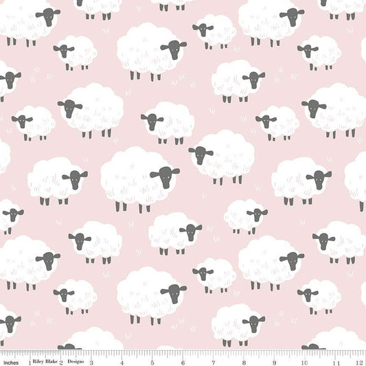 18" End of Bolt - SALE FLANNEL Fluffy Friends  F12006 Pink - Riley Blake Designs - Children's Sheep - FLANNEL Cotton Fabric