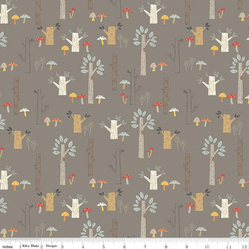 17" End of Bolt - FLANNEL Trees F12009 Pebble - Riley Blake Designs - Plants Mushrooms Brown - FLANNEL Cotton Fabric