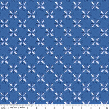 12" End of Bolt - SALE Sunshine & Dewdrops Tile C11971 Blue - Riley Blake Designs - Geometric Leaf Medallions - Quilting Cotton Fabric