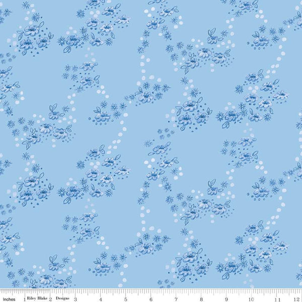 Fat Quarter End of Bolt - SALE Sunshine and Dewdrops Field C11973 Sky - Riley Blake Designs - Floral Flowers Blue - Quilting Cotton Fabric