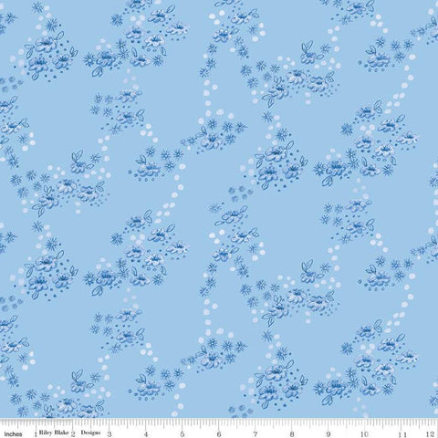 11" End of Bolt - SALE Sunshine and Dewdrops Field C11973 Sky - Riley Blake Designs - Floral Flowers Blue - Quilting Cotton Fabric