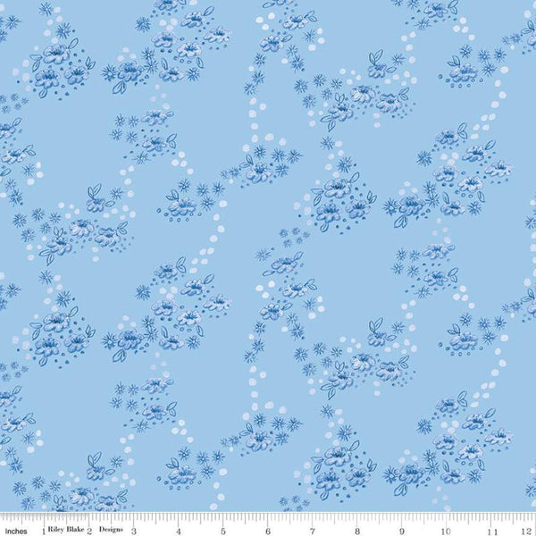 Fat Quarter End of Bolt - SALE Sunshine and Dewdrops Field C11973 Sky - Riley Blake Designs - Floral Flowers Blue - Quilting Cotton Fabric