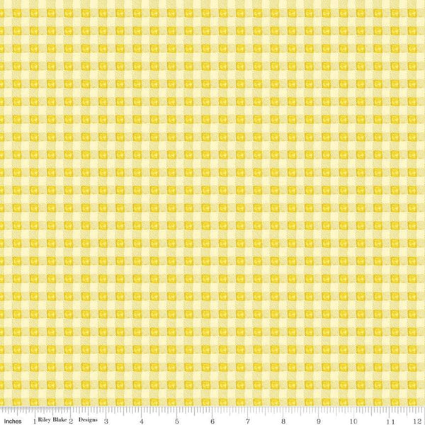 Fat Quarter End of Bolt - SALE Sunshine and Dewdrops PRINTED Gingham C11977 Yellow - Riley Blake - Check Checks - Quilting Cotton Fabric