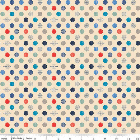 Fat Quarter End of Bolt Piece - SALE Pan Am Dots C12123 Vanilla - Riley Blake Designs - Dotted Polka Dot Logo - Quilting Cotton Fabric