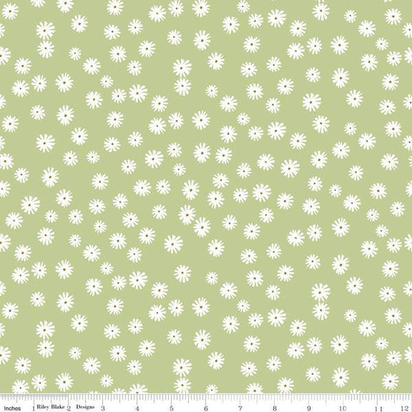 Fat Quarter End of Bolt Piece - SALE Flower Garden Daisies C11903 Green - Riley Blake Designs - Cream Flowers - Quilting Cotton Fabric