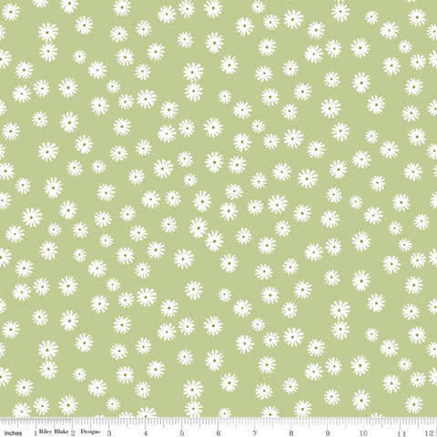 Fat Quarter End of Bolt Piece - SALE Flower Garden Daisies C11903 Green - Riley Blake Designs - Cream Flowers - Quilting Cotton Fabric