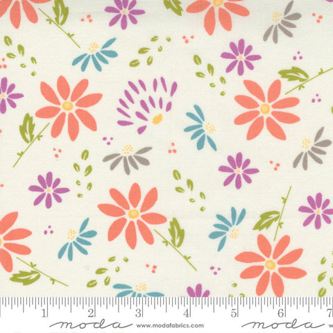 13" End of Bolt - SALE Seashore Drive Bliss 37620 Ivory - Moda Fabrics - Floral Flowers Off White - Quilting Cotton Fabric