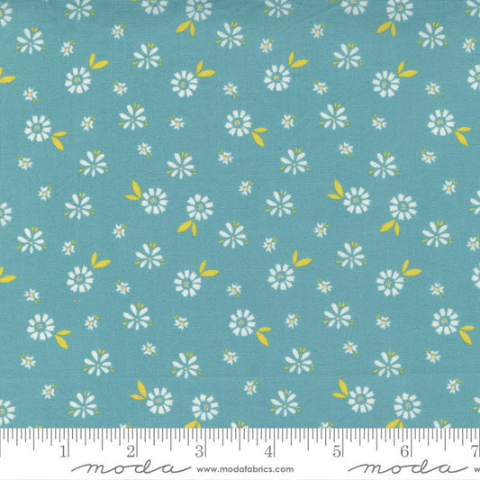 Fat Quarter End of Bolt - SALE Seashore Drive Blossom 37622 Teal - Moda Fabrics - Floral Flowers Turquoise - Quilting Cotton Fabric