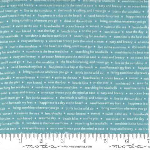 Fat Quarter End of Bolt- SALE Seashore Drive Sea Song 37625 Teal - Moda Fabrics - Text Words Turquoise - Quilting Cotton Fabric