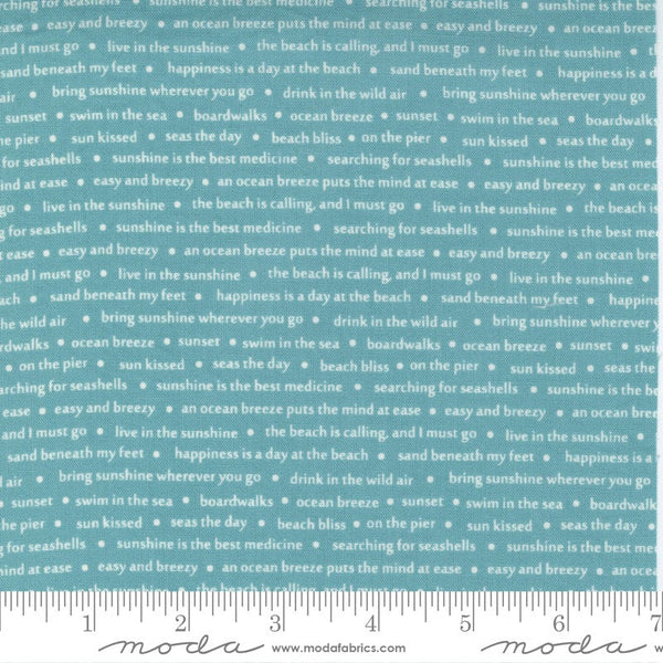 Fat Quarter End of Bolt- SALE Seashore Drive Sea Song 37625 Teal - Moda Fabrics - Text Words Turquoise - Quilting Cotton Fabric