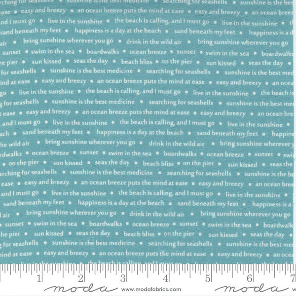 Fat Quarter End of Bolt- SALE Seashore Drive Sea Song 37625 Teal - Moda Fabrics - Text Words Turquoise - Quilting Cotton Fabric