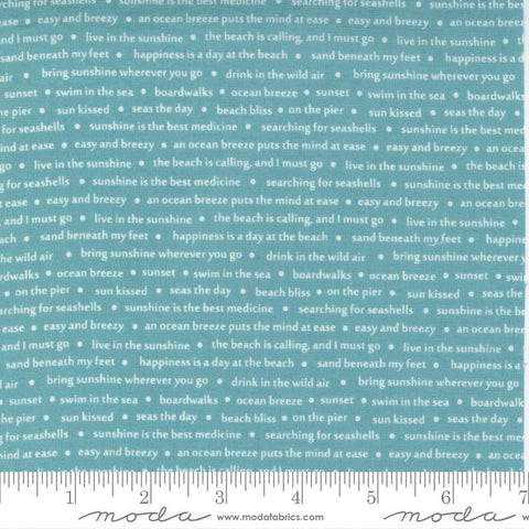 Fat Quarter End of Bolt- SALE Seashore Drive Sea Song 37625 Teal - Moda Fabrics - Text Words Turquoise - Quilting Cotton Fabric