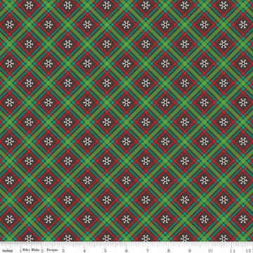 13" End of Bolt Piece SALE Winter Wonder Plaid C12067 Charcoal Riley Blake Designs Christmas Diagonal White Snowflake Quilting Cotton Fabric