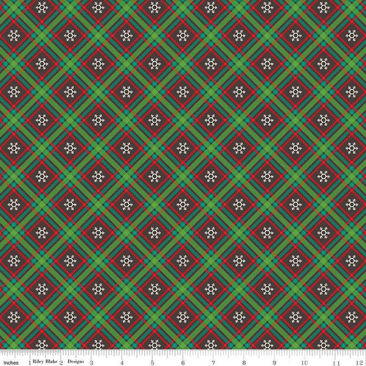 13" End of Bolt Piece SALE Winter Wonder Plaid C12067 Charcoal Riley Blake Designs Christmas Diagonal White Snowflake Quilting Cotton Fabric