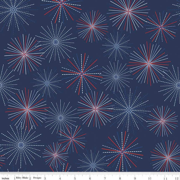 13" End of Bolt - Picadilly Main C11890 Navy - Riley Blake Designs - Patriotic Bursts Independence Day Blue - Quilting Cotton Fabric