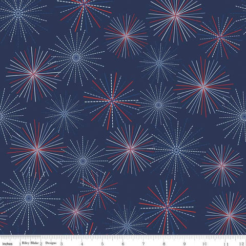 13" End of Bolt - Picadilly Main C11890 Navy - Riley Blake Designs - Patriotic Bursts Independence Day Blue - Quilting Cotton Fabric