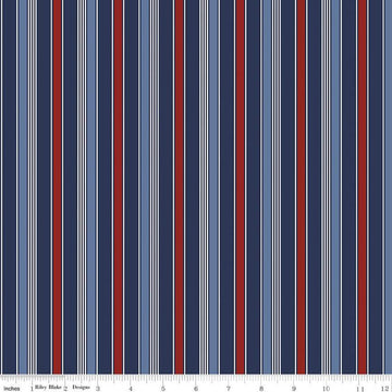 Fat Quarter End of Bolt - Picadilly Stripes C11894 Multi - Riley Blake - Patriotic Independence Day Stripe Striped - Quilting Cotton