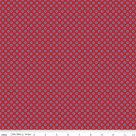 34" End of Bolt - SALE Picadilly Dots C11897 Red - Riley Blake Designs - Patriotic Independence Day Polka Dot Dotted Quilting Cotton Fabric