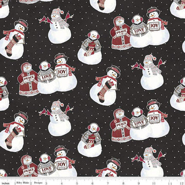 24" End of Bolt - SALE FLANNEL Hello Winter Main F11940 Black - Riley Blake - Christmas Snowmen Peace Love Joy Stockings - FLANNEL Cotton