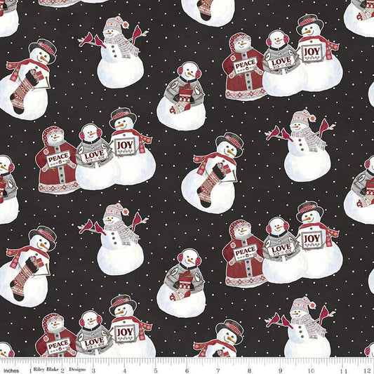 24" End of Bolt - DEAL FLANNEL Hello Winter Main F11940 Black - Riley Blake - Christmas Snowmen Peace Love Joy Stockings - FLANNEL Cotton