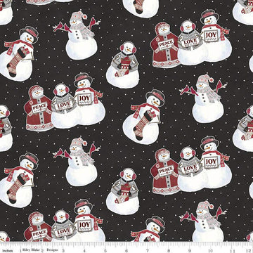 24" End of Bolt - SALE FLANNEL Hello Winter Main F11940 Black - Riley Blake - Christmas Snowmen Peace Love Joy Stockings - FLANNEL Cotton