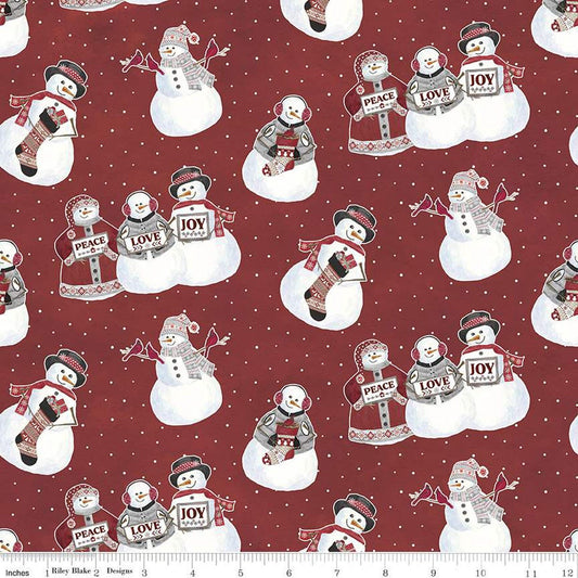 21" End of Bolt - SALE FLANNEL Hello Winter Main F11940 Red -Riley Blake - Christmas Snowmen Peace Love Joy Stockings -FLANNEL Cotton Fabric