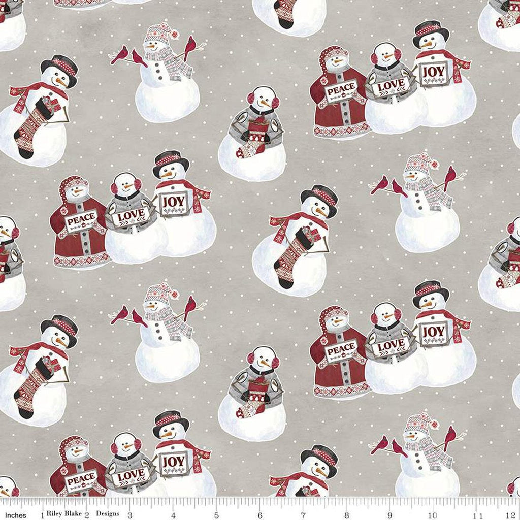 10" End of Bolt - SALE FLANNEL Hello Winter Main F11940 Taupe - Riley Blake - Christmas Snowmen Love Stockings Birds - FLANNEL Cotton Fabric