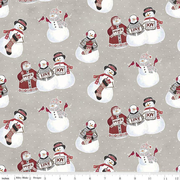10" End of Bolt - SALE FLANNEL Hello Winter Main F11940 Taupe - Riley Blake - Christmas Snowmen Love Stockings Birds - FLANNEL Cotton Fabric