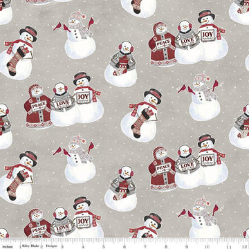 Fat Quarter End of Bolt - DEAL FLANNEL Hello Winter Main F11940 Taupe - Riley Blake - Christmas Snowmen Love Stockings Birds - Cotton Fabric
