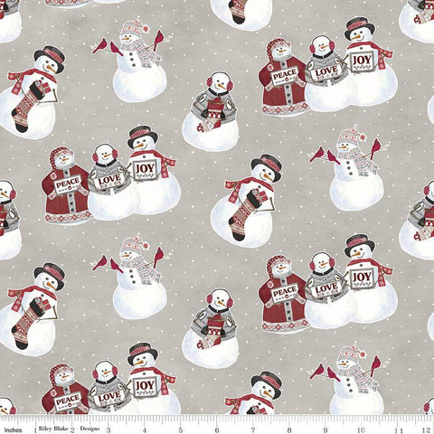 9" End of Bolt - SALE FLANNEL Hello Winter Main F11940 Taupe - Riley Blake - Christmas Snowmen Love Stockings Birds - FLANNEL Cotton Fabric