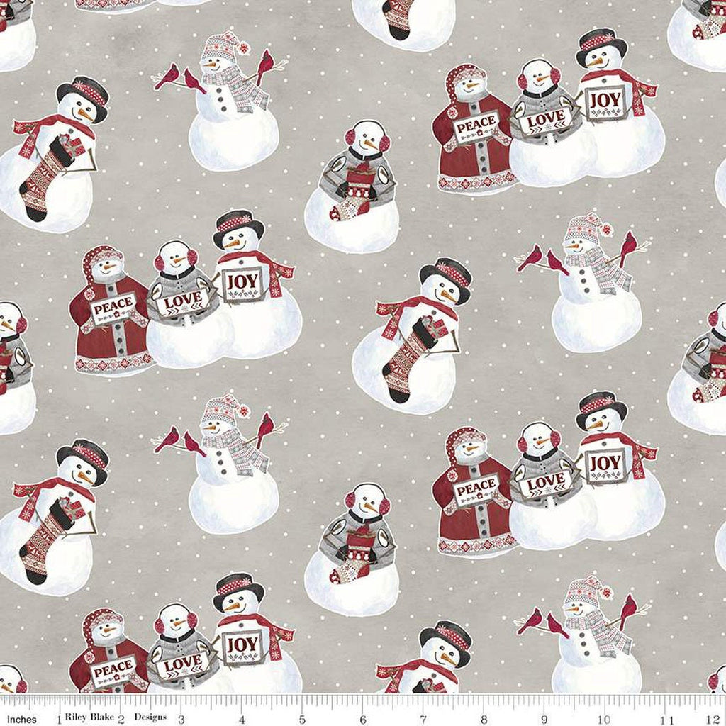Fat Quarter End of Bolt - SALE FLANNEL Hello Winter Main F11940 Taupe - Riley Blake - Christmas Snowmen Love Stockings Birds - Cotton Fabric