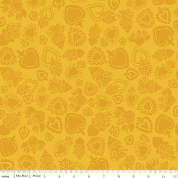 CLEARANCE 10" End of Bolt - Amor Eterno Hearts C11813 Yellow - Riley Blake - Love Dia de Muertos Tone-on-Tone Mexico -Quilting Cotton Fabric