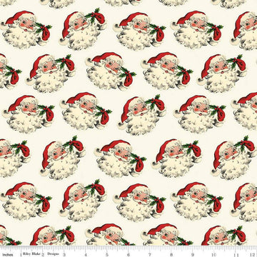 31" End of Bolt - SALE Old Fashioned Christmas Santa C12131 Cream - Riley Blake Designs - Santas Santa Claus - Quilting Cotton Fabric