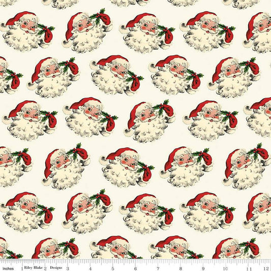 31" End of Bolt - SALE Old Fashioned Christmas Santa C12131 Cream - Riley Blake Designs - Santas Santa Claus - Quilting Cotton Fabric