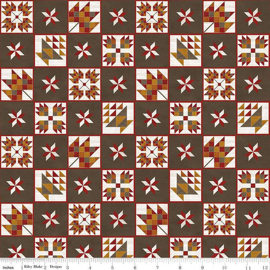 Fat Quarter End of Bolt - CLEARANCE Fall Barn Quilts Blocks C12201 Brown - Riley Blake - Autumn Basket Star Quilt Blocks - Quilting Cotton