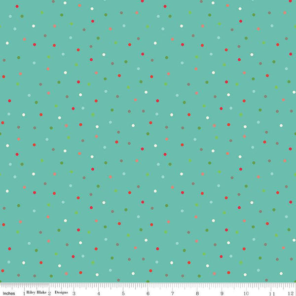 27" End of Bolt Piece - Winter Wonder Dots C12068 Aqua - Riley Blake Designs - Christmas Dot Dotted - Quilting Cotton Fabric