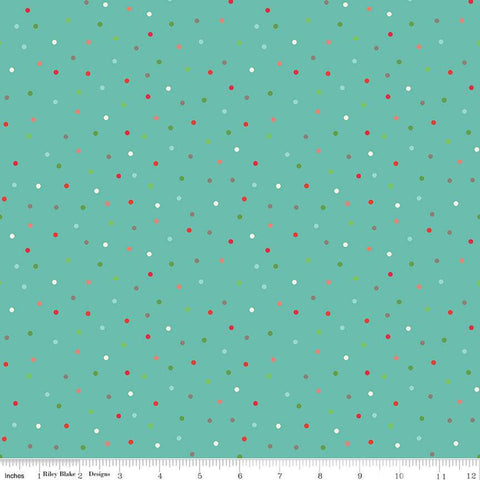 27" End of Bolt Piece - Winter Wonder Dots C12068 Aqua - Riley Blake Designs - Christmas Dot Dotted - Quilting Cotton Fabric