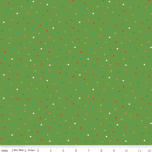 Fat Quarter End of Bolt - Winter Wonder Dots C12068 Green - Riley Blake Designs - Christmas Dot Dotted - Quilting Cotton Fabric