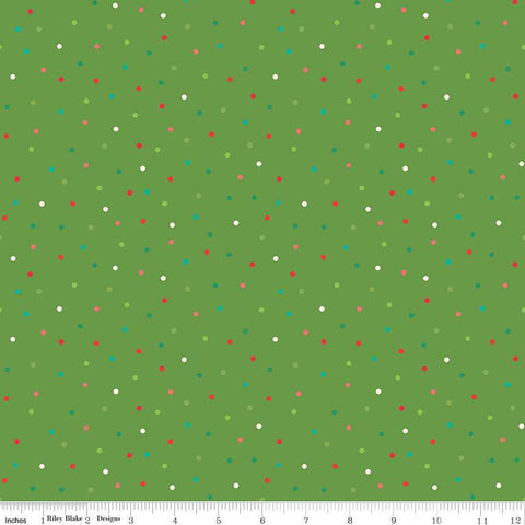 Fat Quarter End of Bolt - Winter Wonder Dots C12068 Green - Riley Blake Designs - Christmas Dot Dotted - Quilting Cotton Fabric