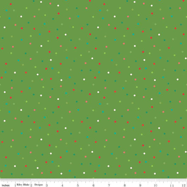 9" End of Bolt - Winter Wonder Dots C12068 Green - Riley Blake Designs - Christmas Dot Dotted - Quilting Cotton Fabric