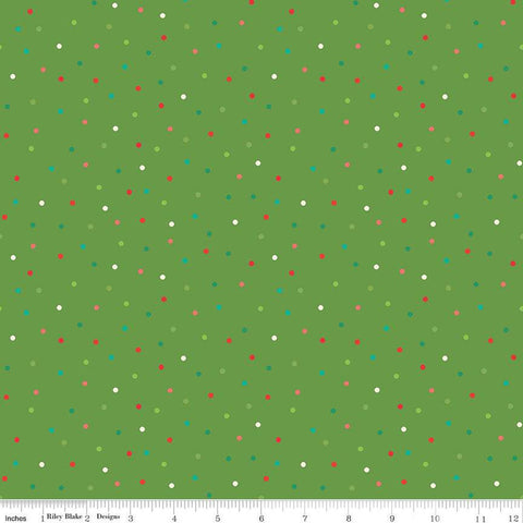 9" End of Bolt - Winter Wonder Dots C12068 Green - Riley Blake Designs - Christmas Dot Dotted - Quilting Cotton Fabric